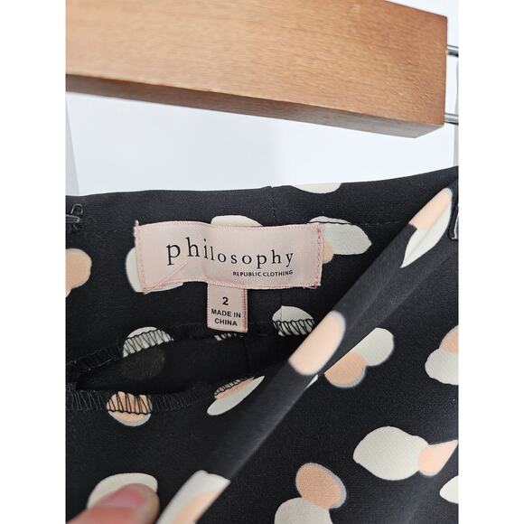 Philosophy Republic womens Sz 2 Knee Length Pencil Skirt Black Beige White Dots - Picture 3 of 4